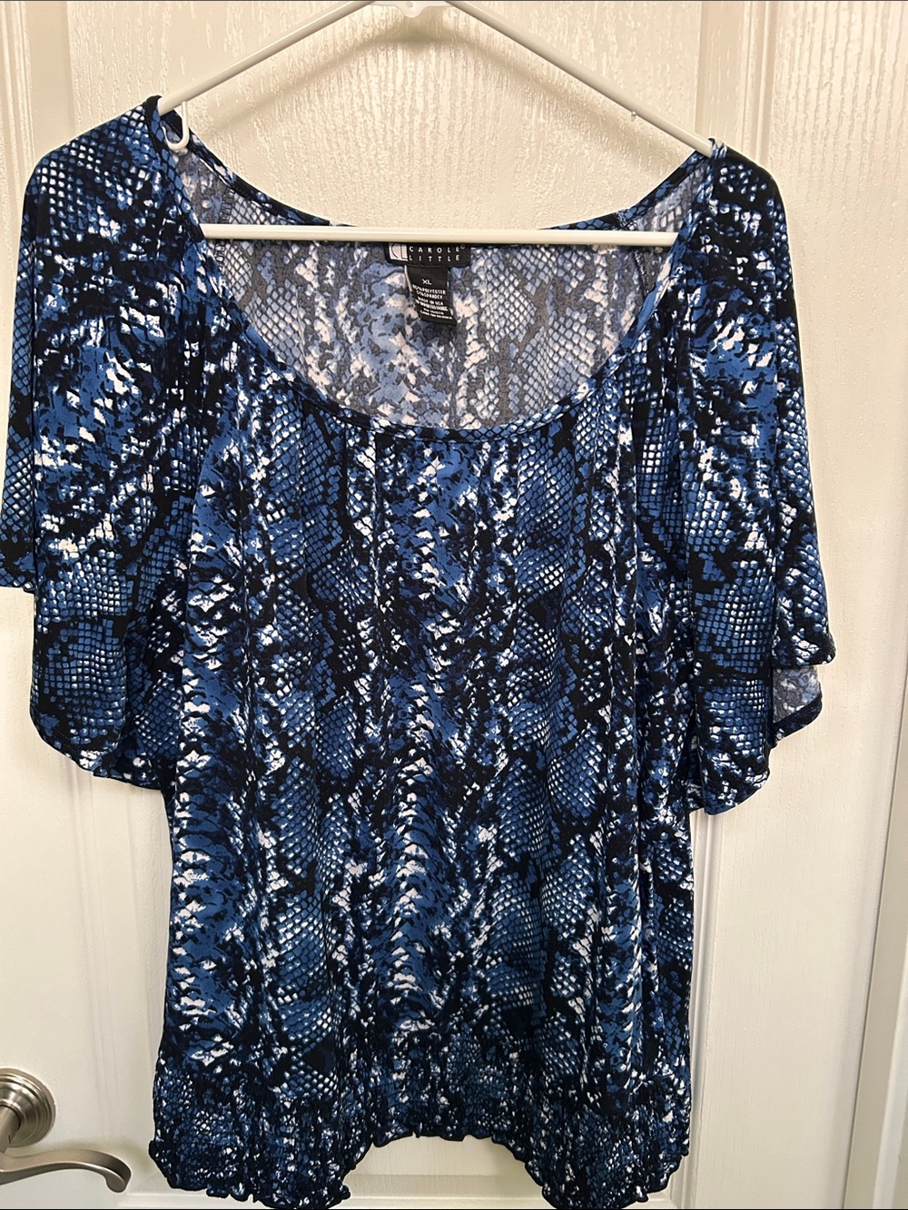 Carole Little Blue and Black Snake Print Flutter Sleeve Blouse